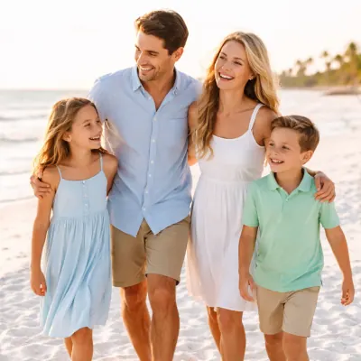 Family walking together outdoors before a family dentistry visit in Largo, FL